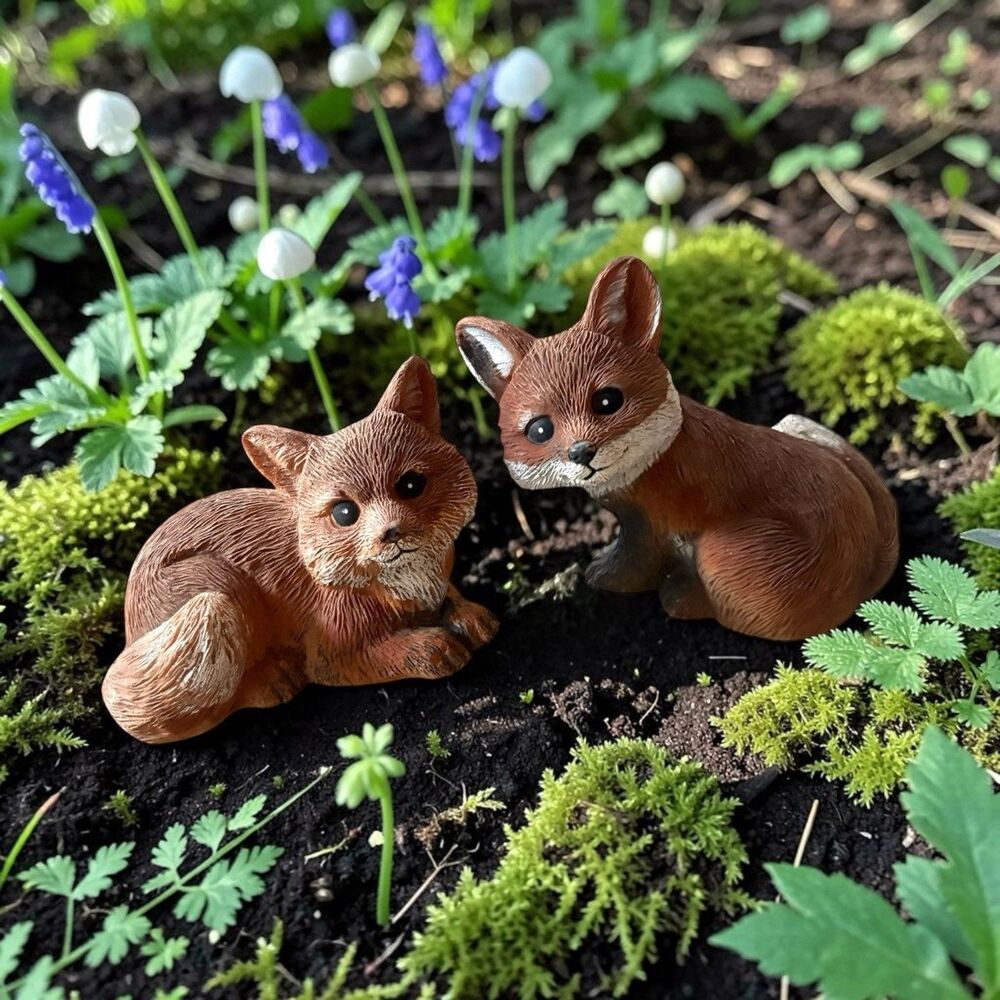 Art Line Red Brown Fox Outdoor Lawn Decir Set Of Two 1992 Vintage